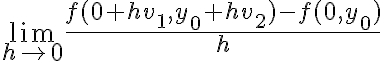  \lim_{h \rightarrow 0} \frac{f(0+hv_1, y_0+hv_2)-f(0,y_0)}{h} 
