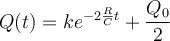 \displaystyle Q(t) = ke^{-2\frac{R}{C}t} + \frac{Q_0}{2} 