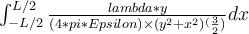 \int_{-L/2}^{L/2} \frac {lambda*y}{(4*pi*Epsilon) \times (y^2+x^2)^(\frac{3}{2})} dx