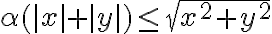   \alpha (|x| + |y| ) \leq \sqrt[]{x^2 + y^2 }  