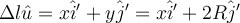 \Delta l \hat u = x \hat i' + y \hat j' = x \hat i' + 2R \hat j'