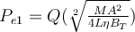  P_{e1}=Q( \sqrt[2]{\frac{MA^2 }{4L\eta B_T} } ) 