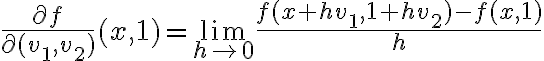 \frac{\partial f}{\partial (v_1,v_2)}(x,1) = \lim_{h\to 0} \frac{f(x+hv_1,1+hv_2) - f(x,1)}{h}