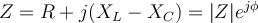  Z = R+j(X_L-X_C) = |Z|e^{j\phi}  