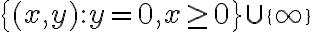 \{ (x,y): y=0, x \geq 0 \} \cup \{\infty\} \{ (x,y): y=0, x \geq 0 \} \cup \{\infty\}