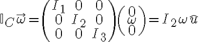  \mathbb{I}_C \vec{\omega}
=
\begin{pmatrix}
I_1 & 0 & 0
\\
0 &  I_2 & 0
\\
0 & 0 & I_3
\end{pmatrix} \begin{pmatrix}
0
\\
\omega
\\
0
\end{pmatrix}
=
I_2 \omega \hat{u} 