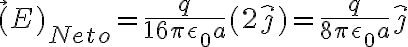 \vec(E)_{Neto} = \frac{q}{16 \pi \epsilon_0 a} (2 \hat{j}) = \frac{q}{8 \pi \epsilon_0 a} \hat{j}