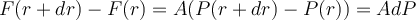 F(r+dr)-F(r)=A(P(r+dr)-P(r))=AdP