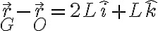 \vec{r}_G-\vec{r}_O = 2L\hat{i}+L\hat{k}