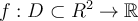 f:D \subset R^2 \to \mathbb{R}