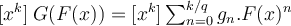 [x^k]\:G(F(x))=[x^k]\sum_{n=0}^{k/q}g_n.F(x)^n