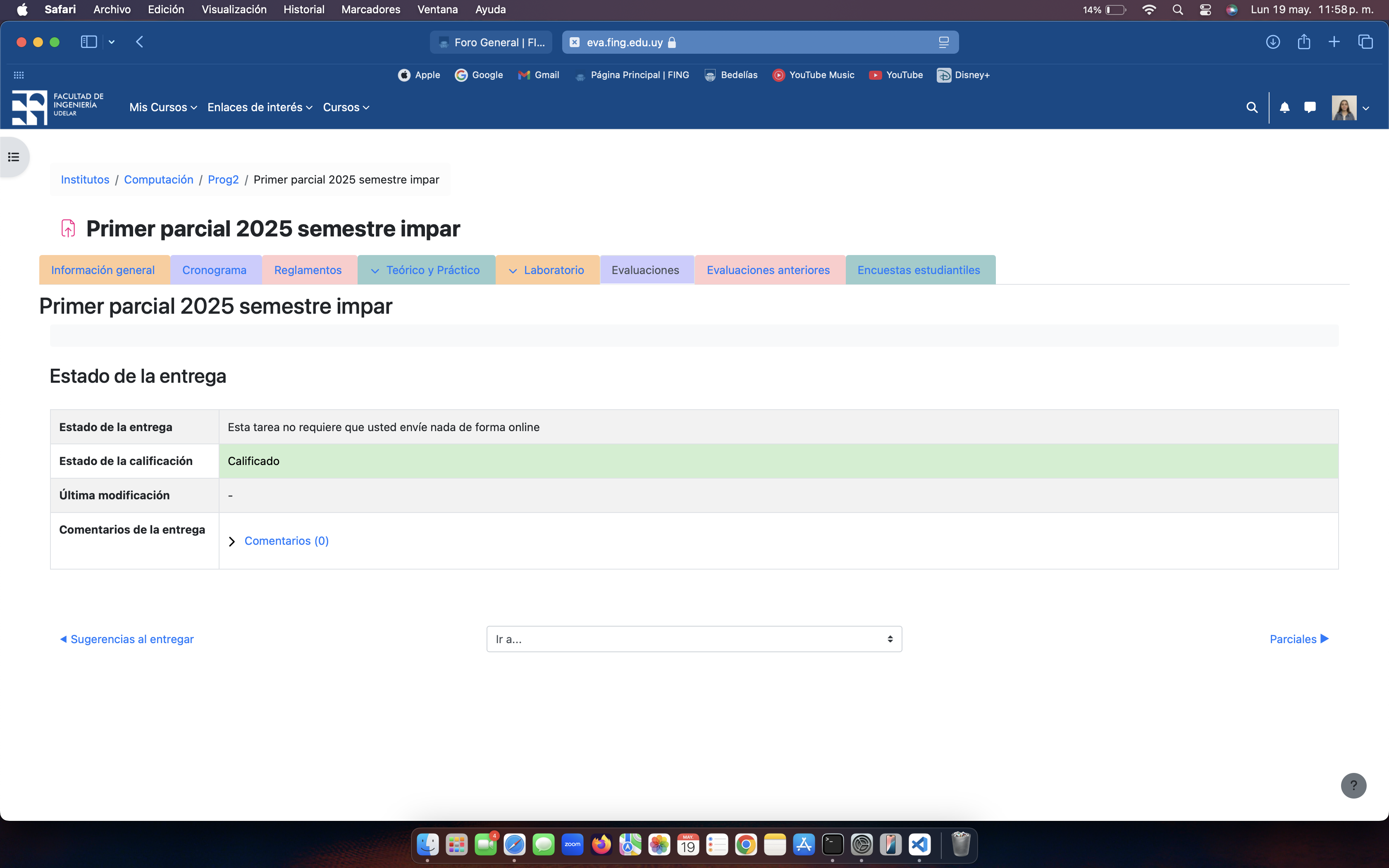 No aparecen los datos de la corrección