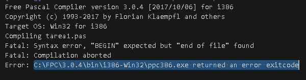 C:\FPC\3.0.4\bin\i386-Win32\ppc386.exe returned an error exitcode