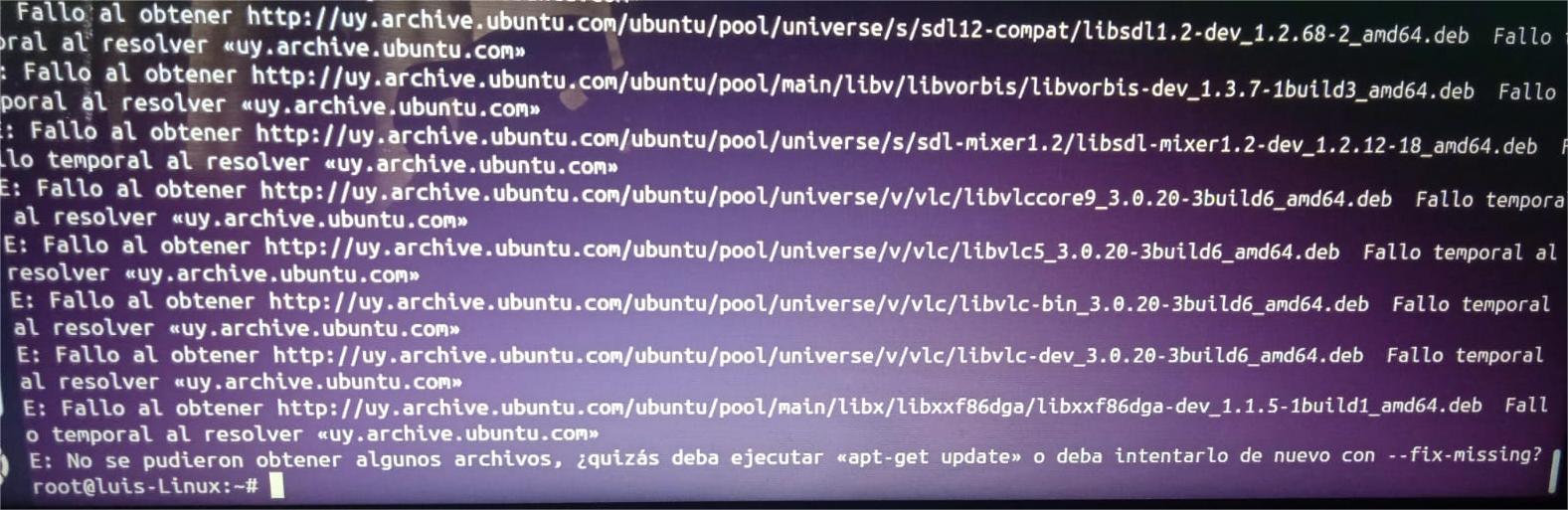 respuesta de error al instalar FPC en Linux