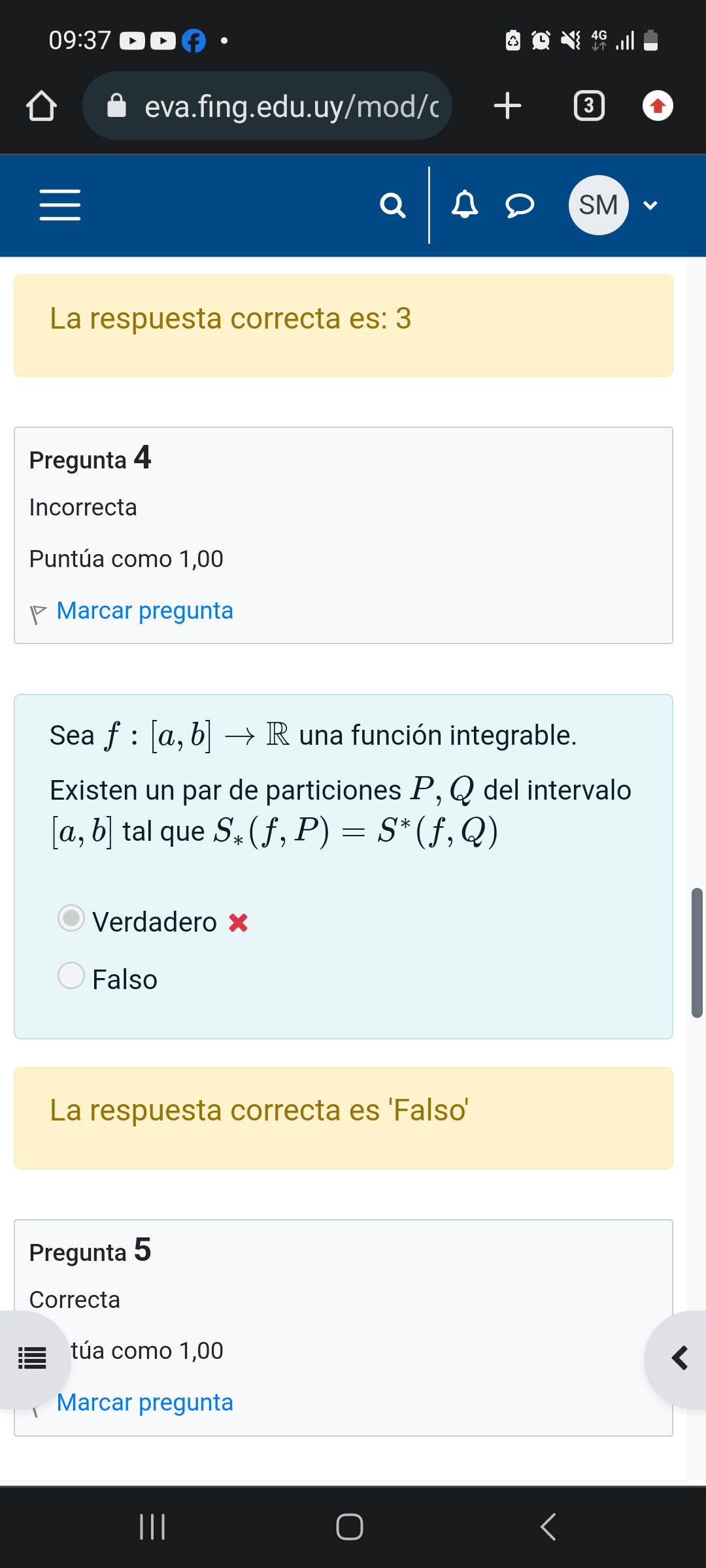 Si f es integrable en [a;b] entonces existen particiones P y Q de ese intervalo tao que s(f,P)=S(f,Q)